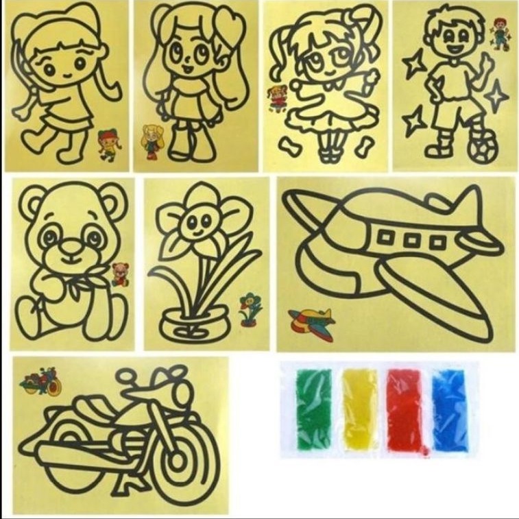 mainan pasir lukis/mewarnai gambar/gambar pasir pasiran/isi 20 pcs