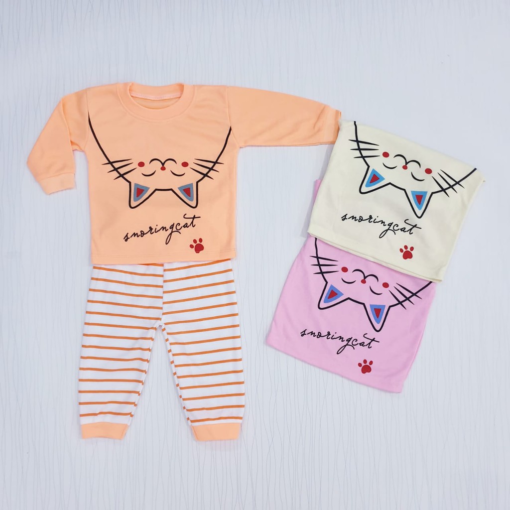 setelan piyama anak perempuan 0-18 bulan / baju tidur bayi &lt; 1 tahun cat