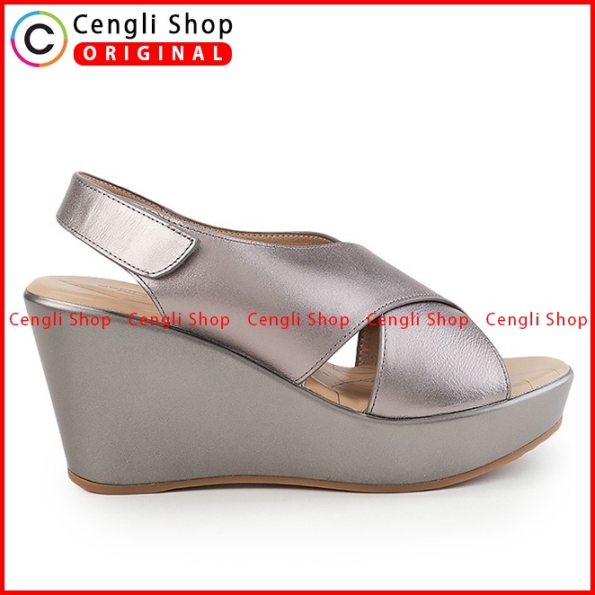 SANDAL WEDGES KULIT OBERMAIN WANITA ORIGINAL SLINGBACK SILVER OW27