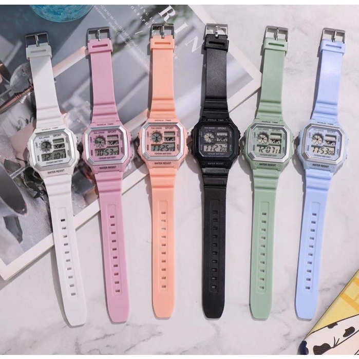 Rowling (Jam-44) Jam Tangan Rubber Digital Sport Kotak Wanita Dan Pria Fashion Gaya Korea Unisex Import