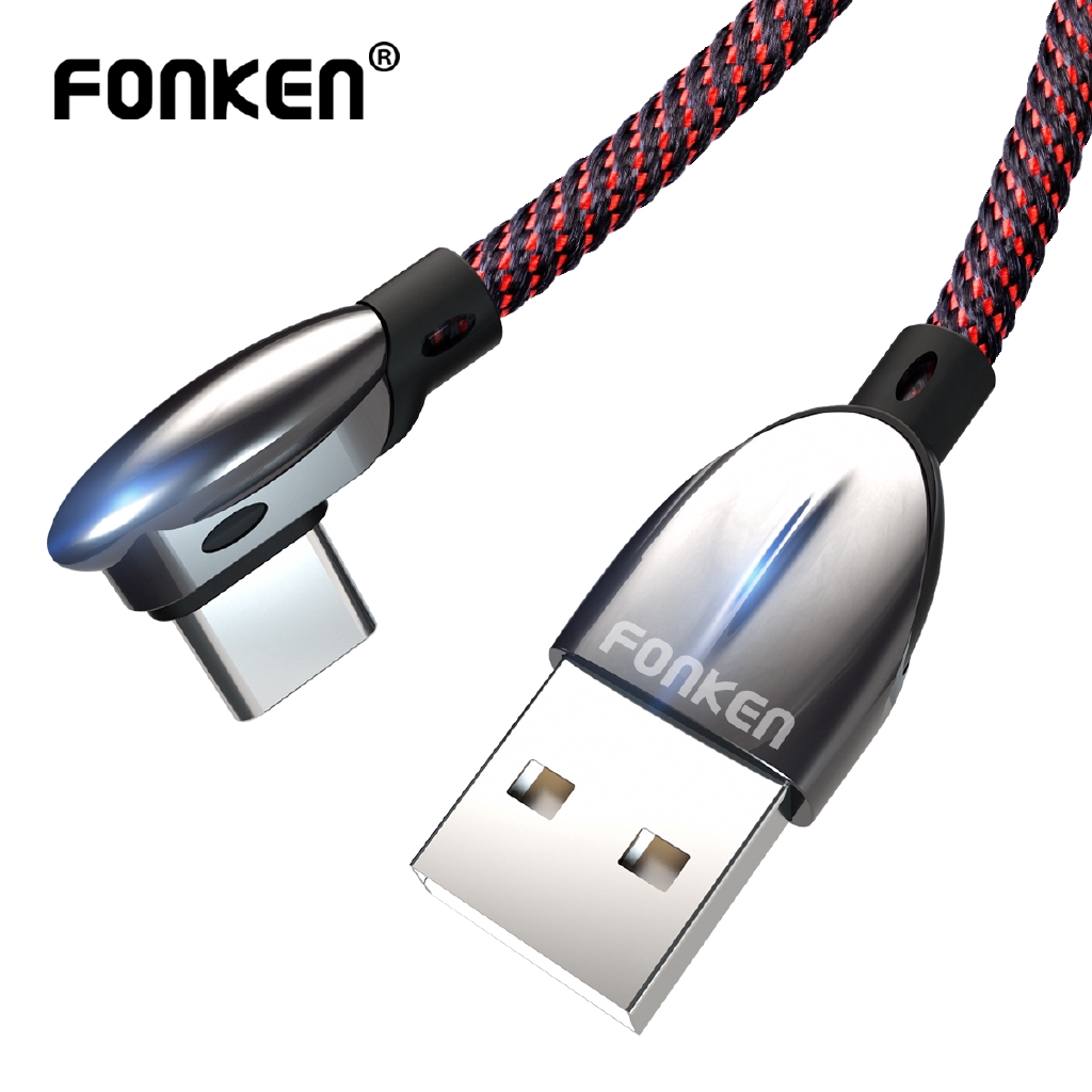 

FONKEN 90 Degree USB Type C Cable Fast Charger 3A for Android Mobile Phone Data Cord Nylon Game Wire