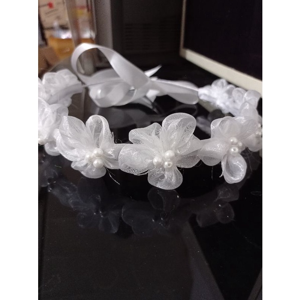 Bando Bunga Putih|Flower Crown Putih|Bando Bunga|Flower Crown Sleyer|Mahkota Bunga|Hiasan Kepala