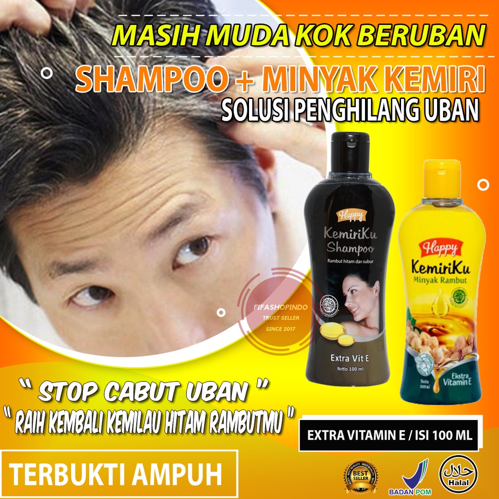 PAKET HAPPY KEMIRI 2 IN 1 MINYAK KEMIRIKU PLUS SHAMPO KEMIRI SAMPO PENGHILANG UBAN 100% ORI - PAKET 
