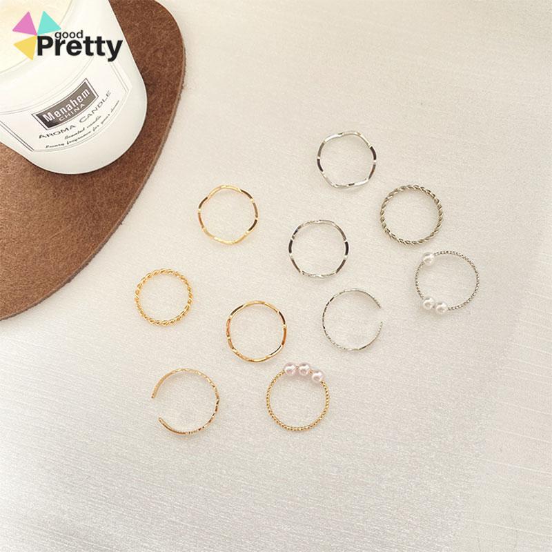 5 pcs Cincin Set Fashion Aksen Berlian Imitasi Mutiara Untuk Wanita - PD