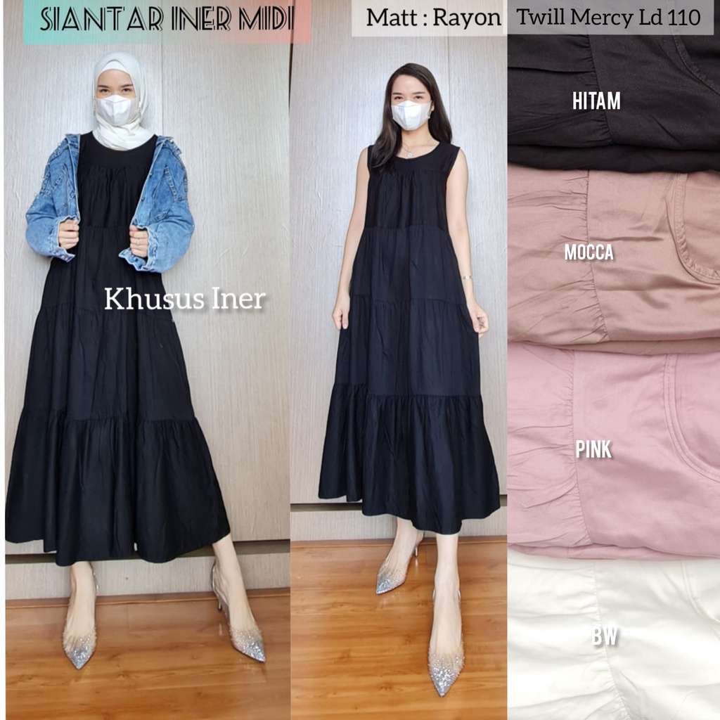 Parisdivarious Iner Dress Midi Bahan Rayon Twill Premium Ld 110 Cm Pj 120 cm Fit XXL