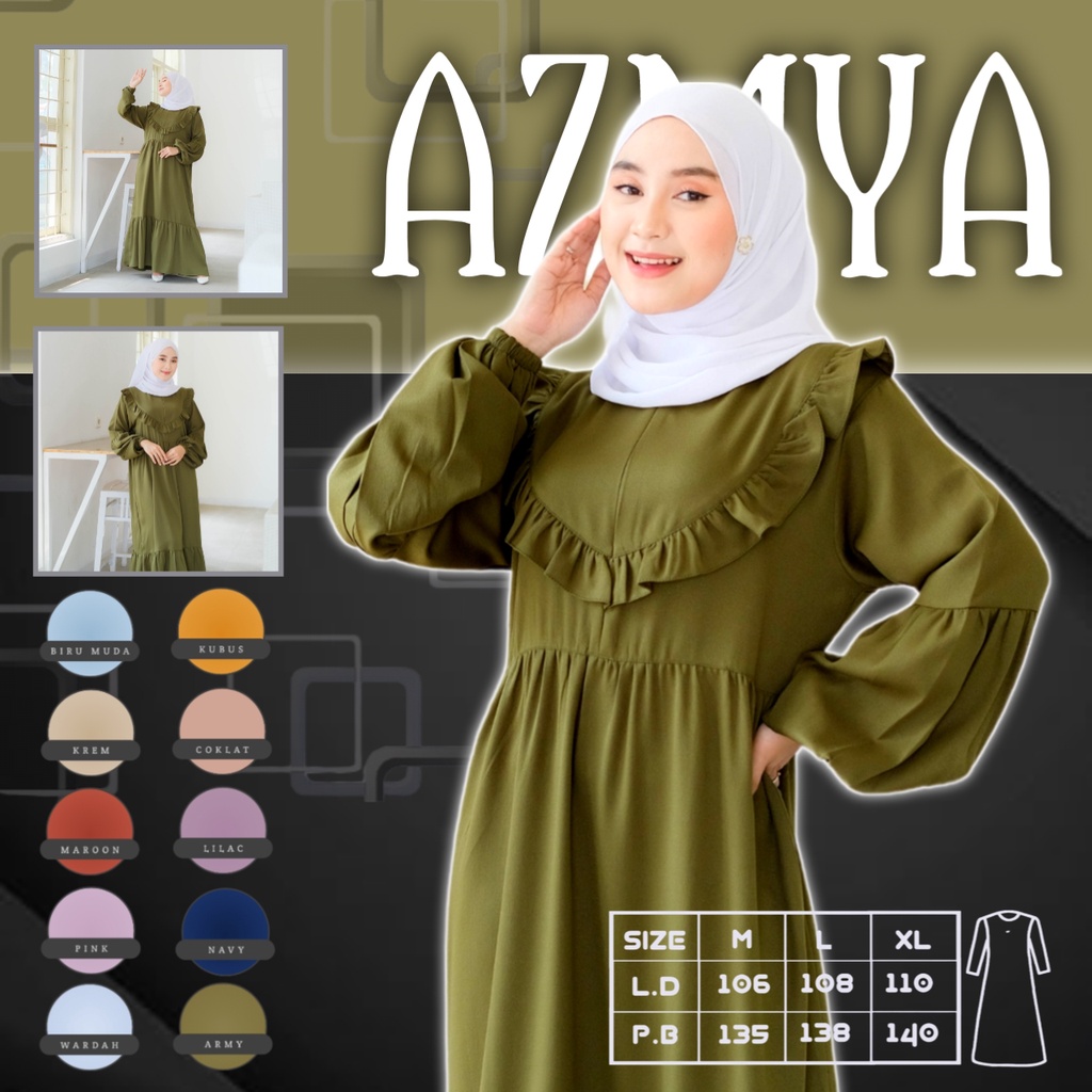 AZMIYA - Baju Gamis Wanita Terbaru 2022 Dress Remaja Kekinian Model Muslim Syari Dres Dewasa Set War