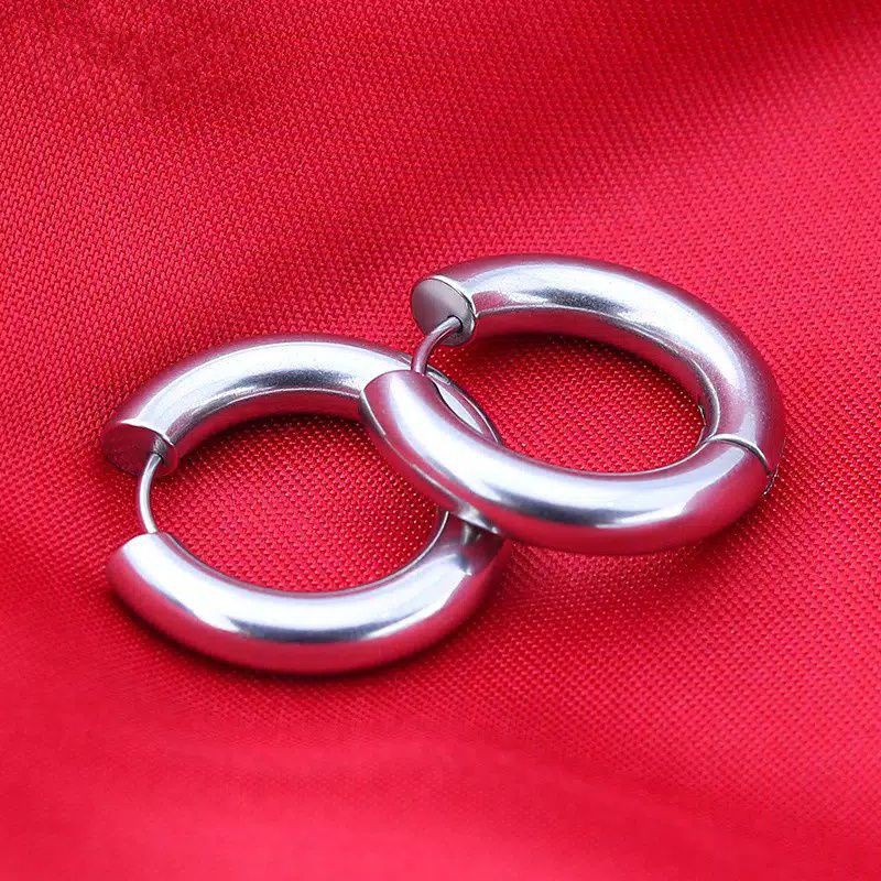 1 pasang Anting hoop baja titaniuman kecil 10mm pria wanita