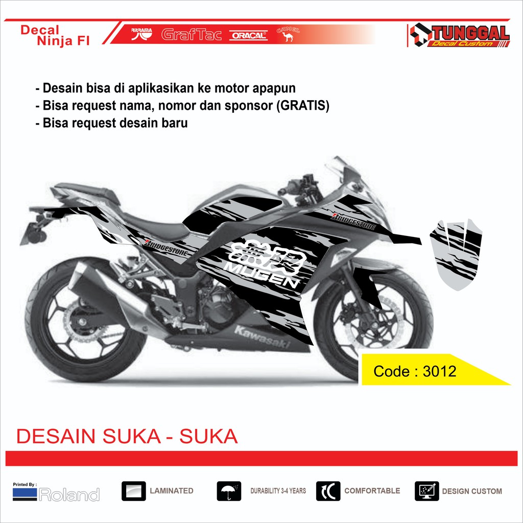 DECAL NINJA 250 FI HITAM ABU