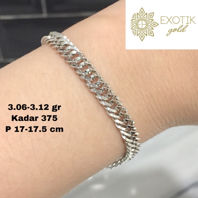 Gelang emas rantai sisik naga putih kadar 375 berat 3.06 gr