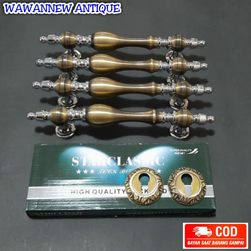 Handle Pintu / Gagang Pintu Rumah Pagar Kuningan Motif Teratai 32cm