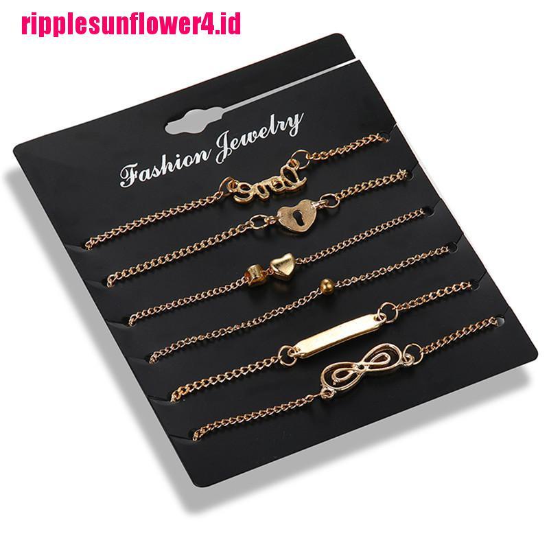 6pcs Gelang Kaki Rantai Multilayer Bentuk Hati Infinity Gaya Boho