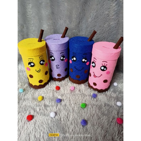 celengan viral boba lucu karakter flanel