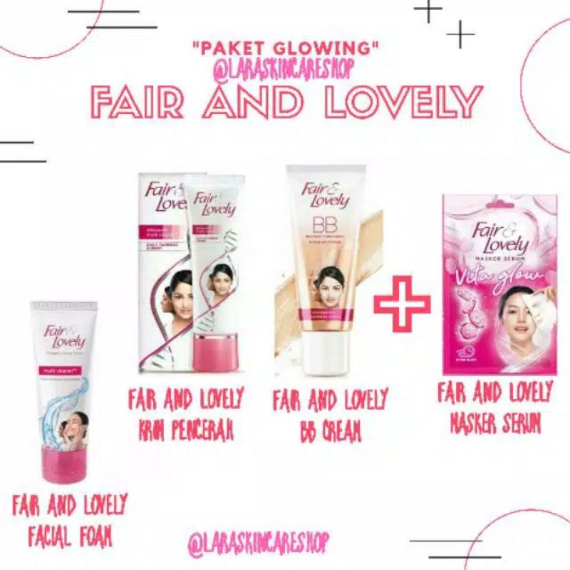 paket glowing fair and lovely facial foam+pelembab+bb cream+sheet mask