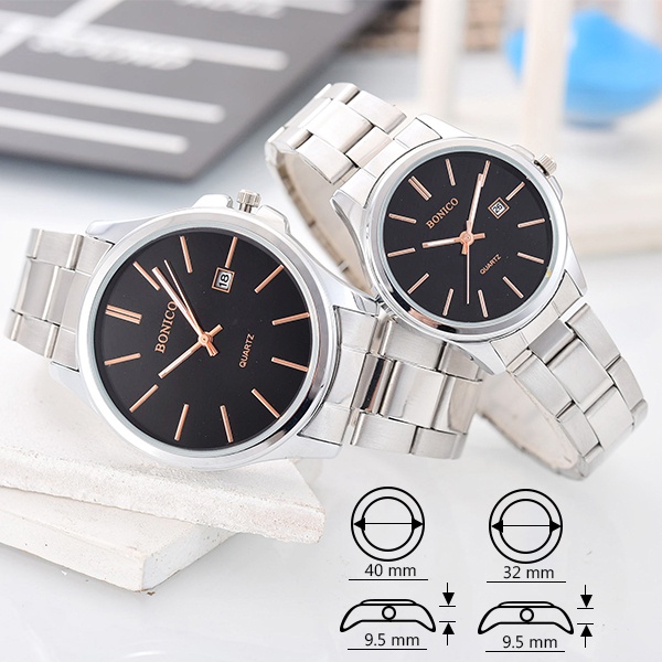 Bonico Jam Tangan Couple Pria Dan Wanita (Sepasang) BNC-5896GL-SB Stainless Steel Case-1