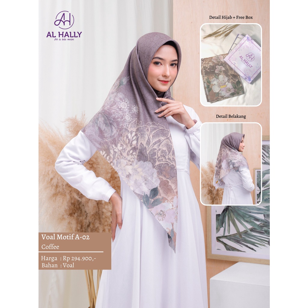 JILBAB VOAL PREMIUM ALHALLY MOTIF A-02 || Hijab Segi Empat Motif || Coffe, Walnut, Teal, Lilac, Spac