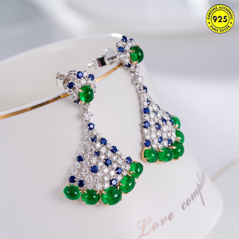 Anting Tusuk Sterling Silver 925 Model Peri Dengan Emerald Mewah Untuk Wanita