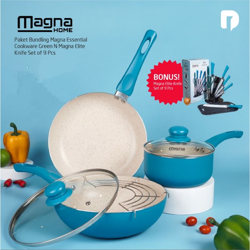 Magna Cookware Set Biru (Free set pisau)