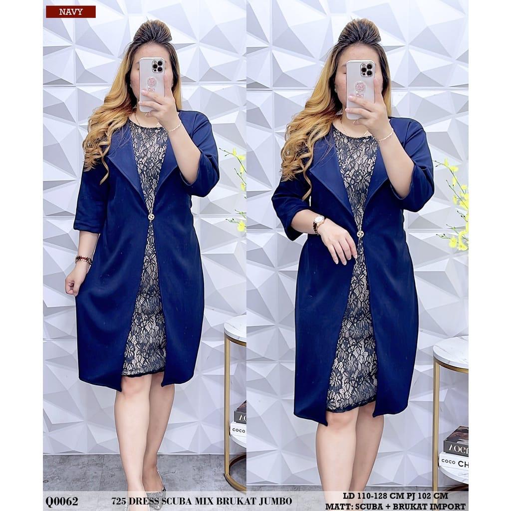 NEW PRODUK  Dress Scuba Brukat Wanita Terbaru kekinian / Dress Scuba Mix Brukat Jumbo 725 - Dress Sc
