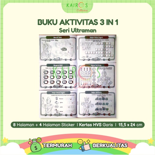 Buku Aktivitas Mewarna Sticker (3 in 1) Buku Gambar Anak Seri Ultraman