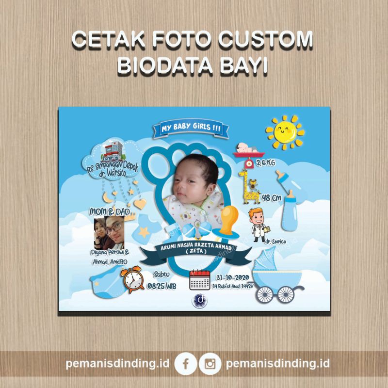 Biodata Bayi Custom Jumbo 40cmx30cm + Frame