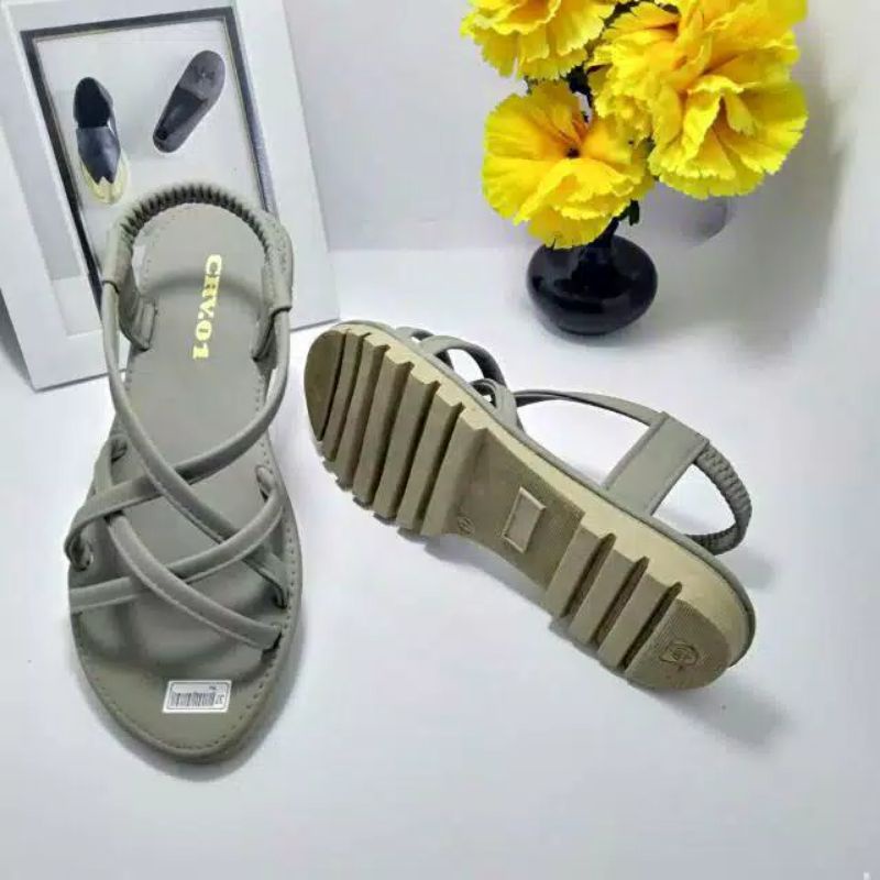 amiq Sandal Flat Wanita Tali Silang  Terbaru Karet Zikzak