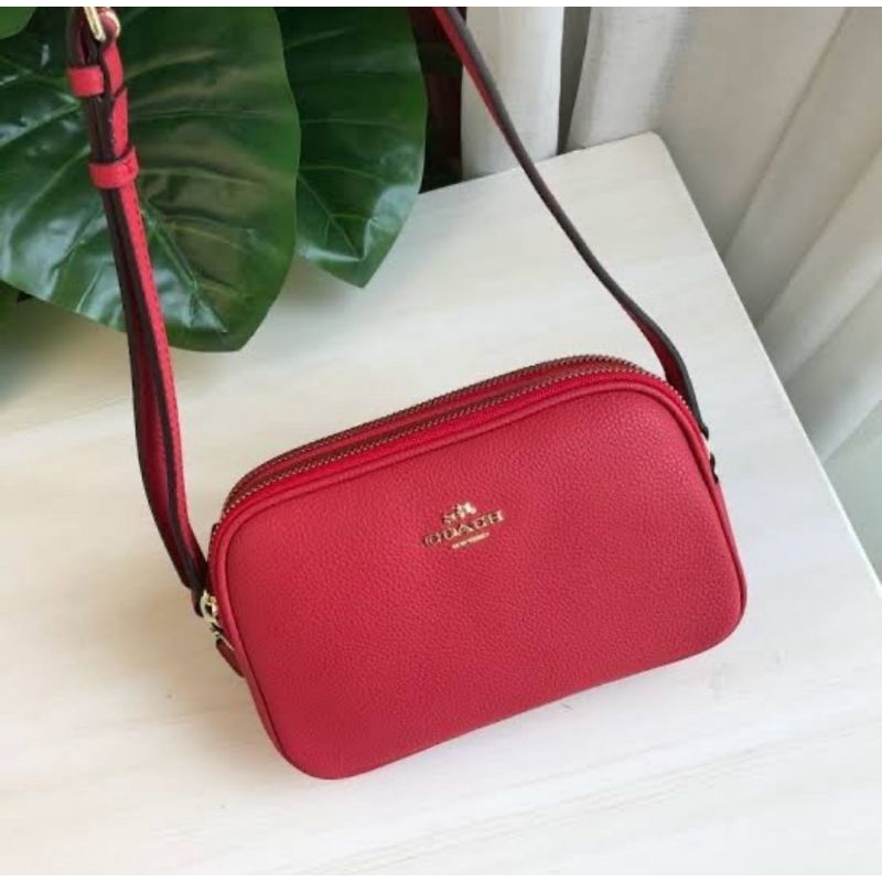 Coach Crossbody Pouch In Pebble Leather Red(F65988)