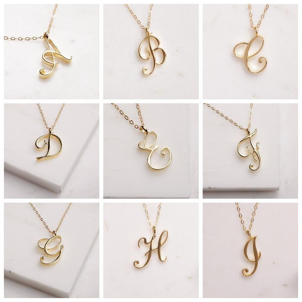 Lily Alphabet Kalung Inisial Wanita Perhiasan Cursive Mewah Minimalis Lapis Emas 26huruf