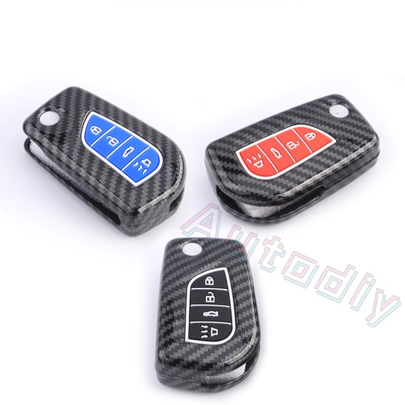 Case Holder Remote Kunci Mobil Bahan ABS Carbon Fiber Untuk Toyota Hilux Corolla Avensis Prado Revo Innova Rav4 CHR Fortuner