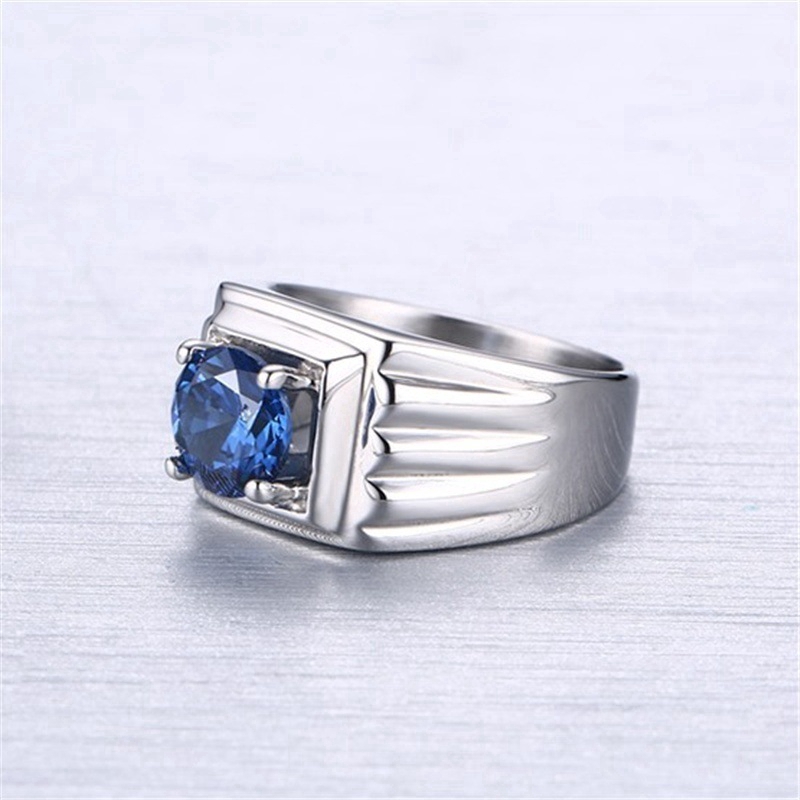 [X C Perhiasan] Hip Hop Rock Pria Fashion Zirkon Biru Cincin Aksesoris Perhiasan Pesta Suvenir Pernikahan