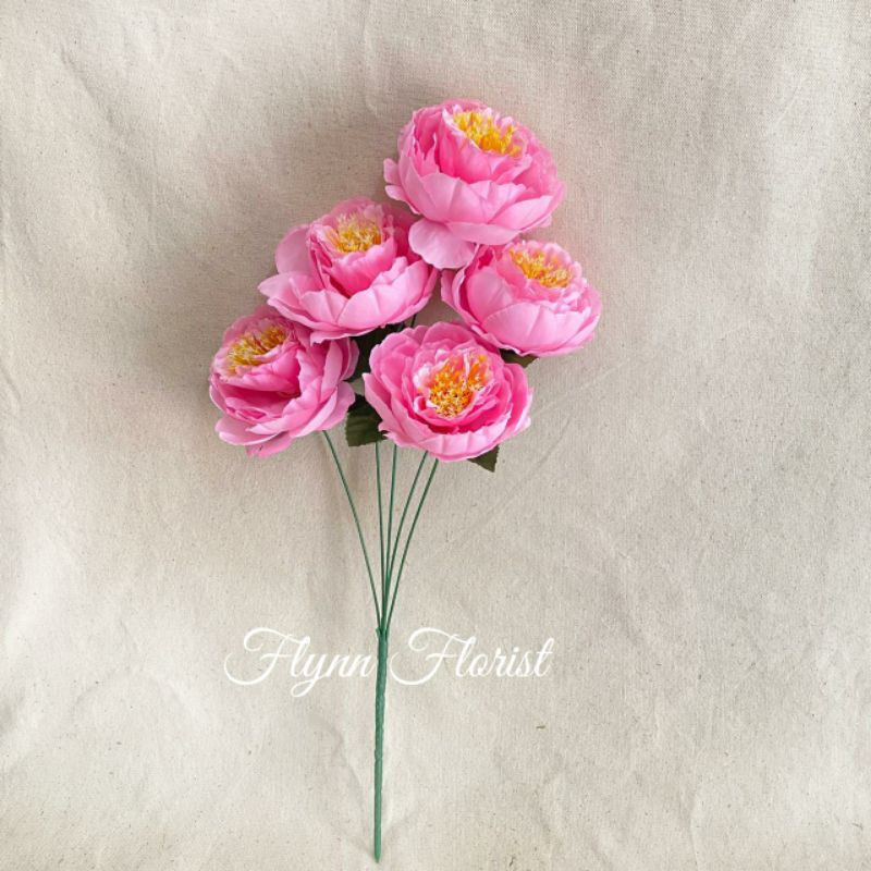 Bunga Peony Ball Japan x5 (satuan) Bunga Artificial / Bunga Plastik / Bunga Dekorasi / Pernikahan-Pink