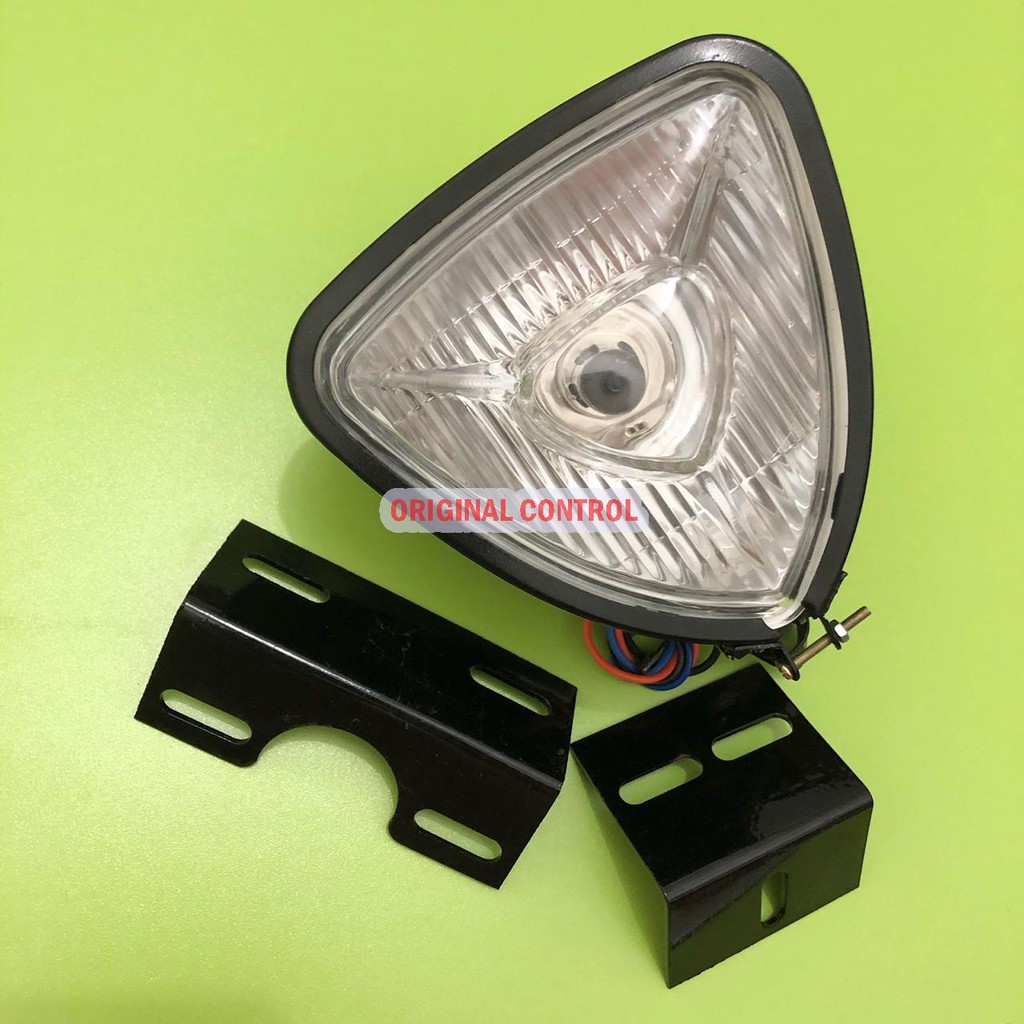 Lampu depan headlamp triangel + bracket white