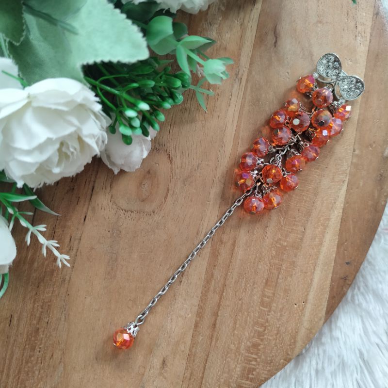 Bros dagu kristal ceko blink cantik / bros dagu panjang / bros hijab syar'i-orange