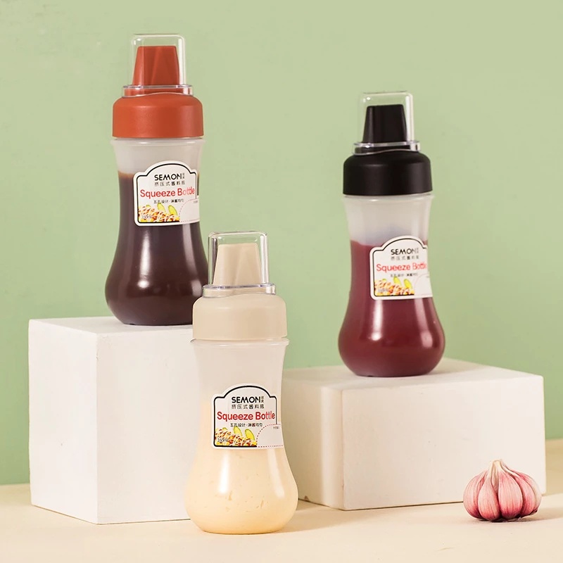[350ml Portable Squeeze Sauce Bottle with Lid] [5 Hole Spice Dispenser with Scale] [Cooking Oil &amp; Honey &amp; Ketchup Dispensing Bottle] [Squeeze Bottle]