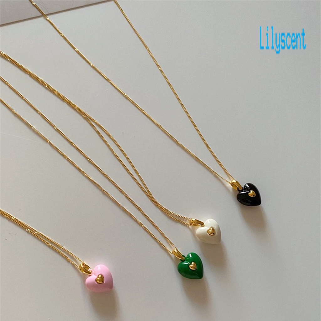 Kalung Rantai Tipis Dengan Liontin Hati Enamel Untuk Wanita