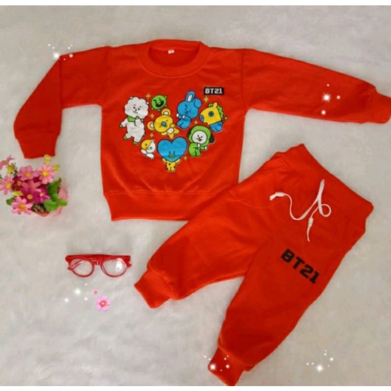 (FREE STIKER,MASKER,IKAT RAMBUT DLL)SETELAN BAJU ANAK JOGER BTS BT21