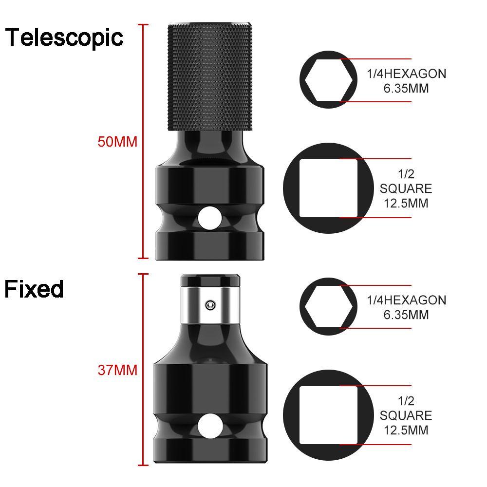 [Elegan] Kunci Pas Socket Adapter 1set Hitam1/2Inch Square Power Tool Aksesoris 1/4inch Hex Ratchet Socket