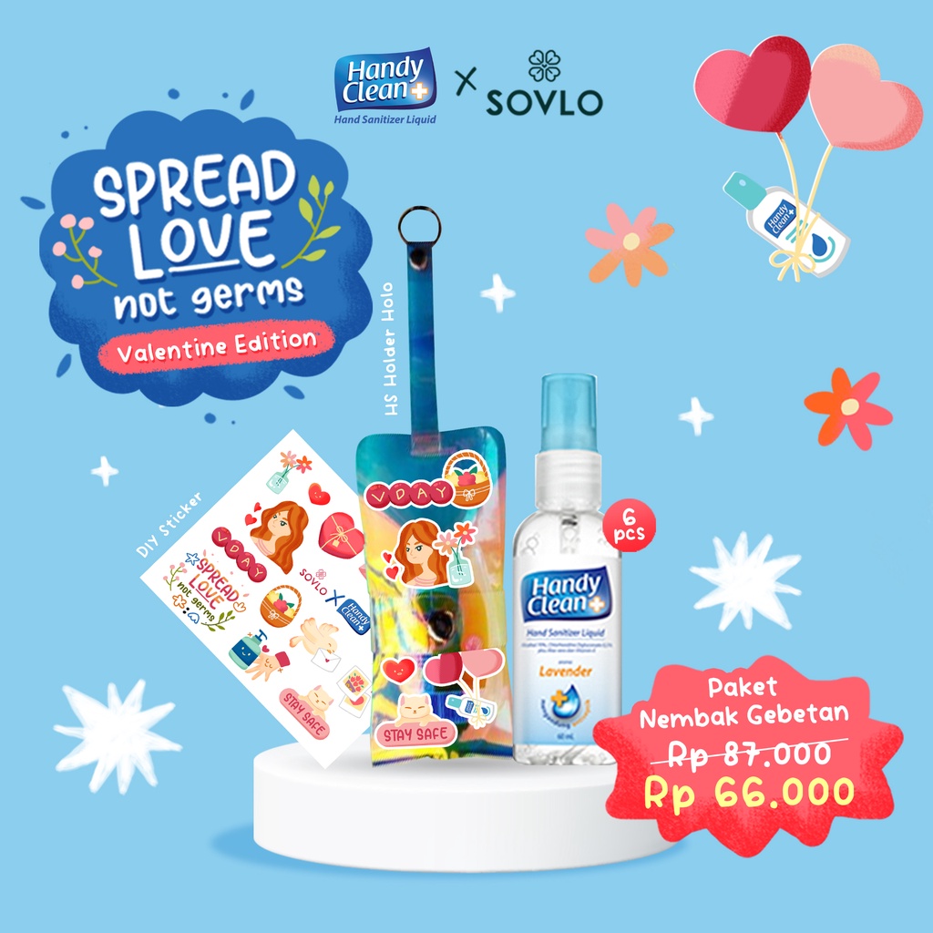 Handy Clean X Sovlo Hand Sanitizer @60 ml + Botol @500ml