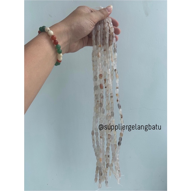 batu alam Penden tabung white agate 6 x 11 mm giok akik indian putih