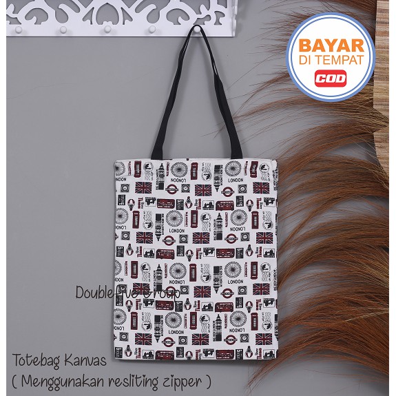 TOTE BAG WANITA TOTE BAG PRIA CANVAS MOTIF GOOD QUALITY WITH RESLETING KODE - 018