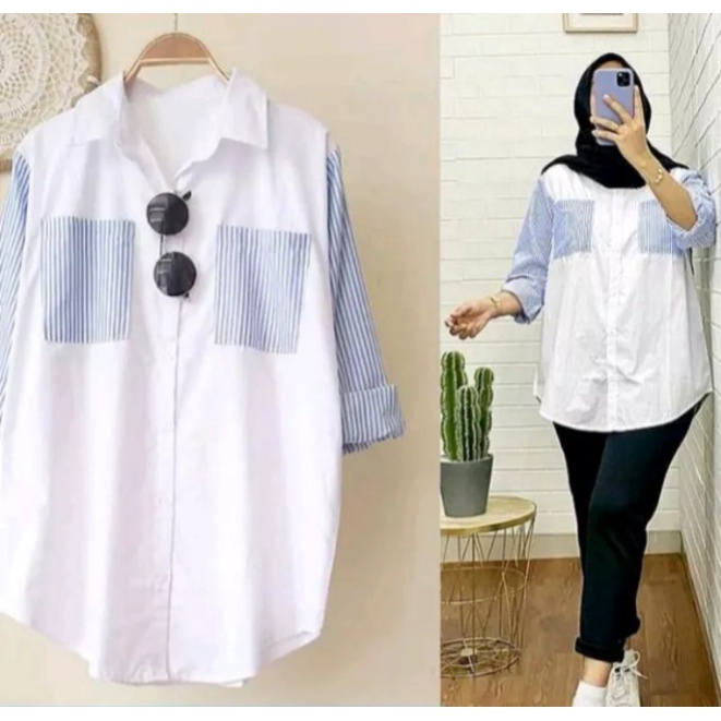 ATASAN  KOMBINASI SALUR/ BLUS KEKINIAN BAHAN KATUN TOYOBO
