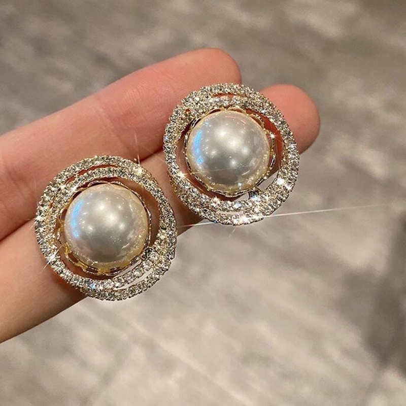 Anting Tusuk Retro Hias Mutiara + Berlian Imitasi Untuk Wanita