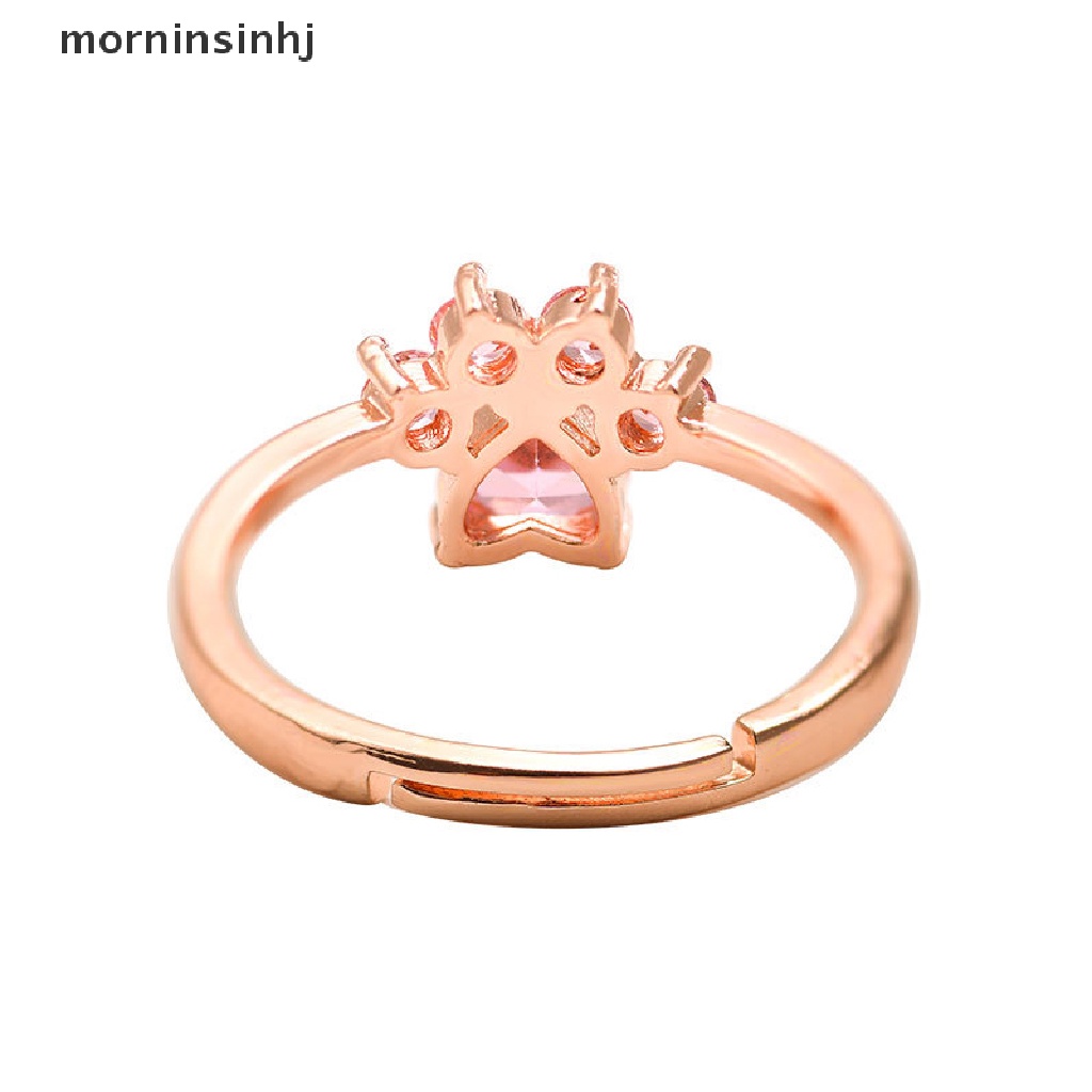 Mornin Cincin Tunangan Desain Cakar Kucing Hias Kristal Zircon Pink Untuk Wanita