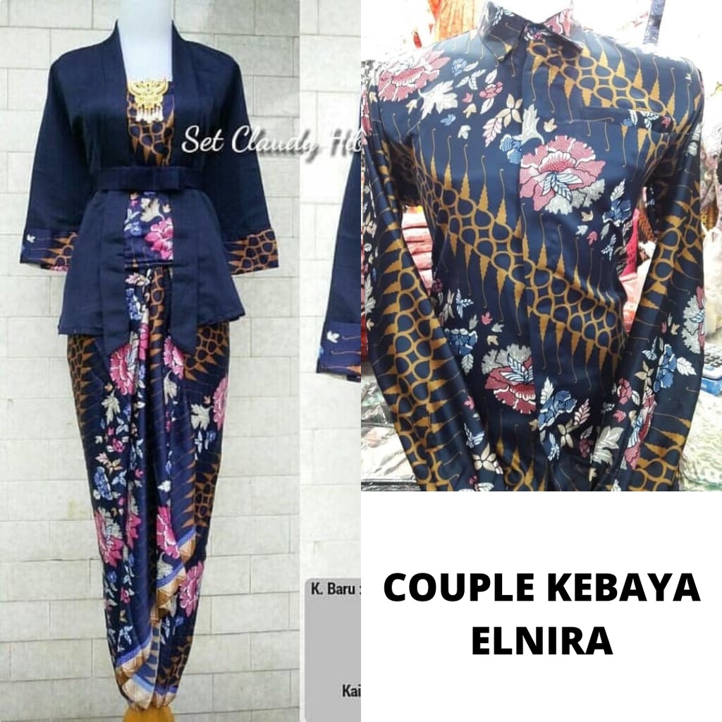 SETELAN KEBAYA COUPLE / BATIK COUPLE MODEL ELNIRA / COMBI DAN KEMEJA NAVY