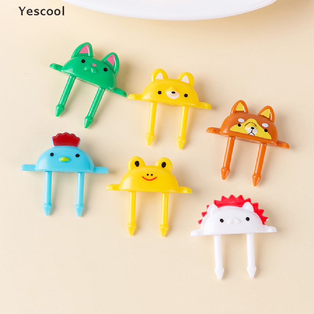 Yescool 6Pcs Garpu Buah / Dessert / Bento Desain Kartun Hewan Lucu