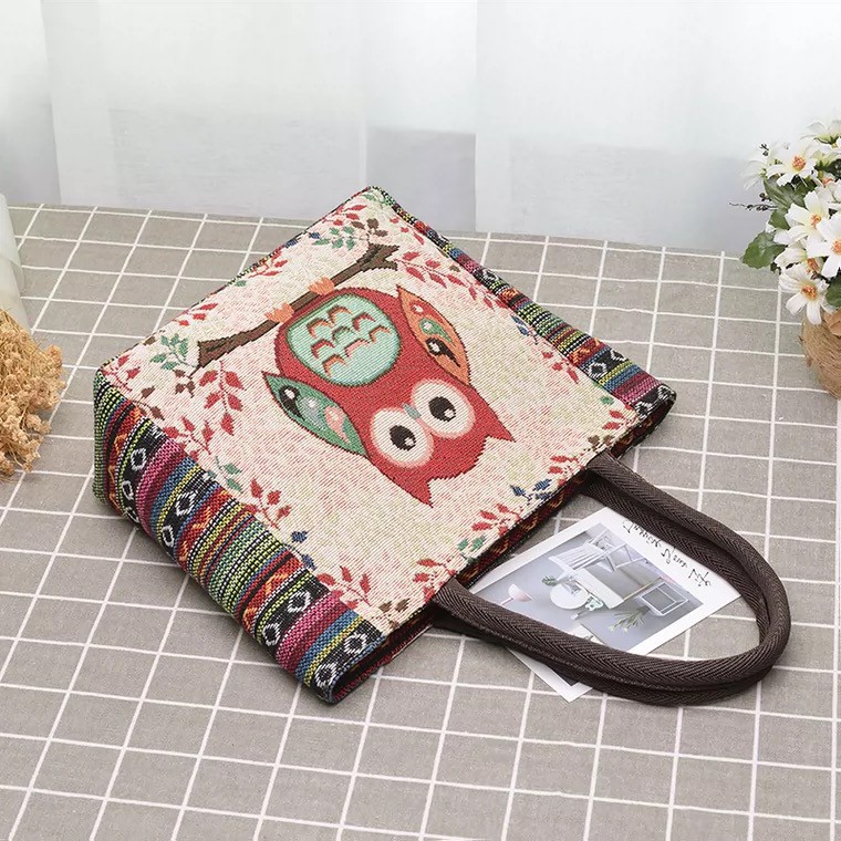 Tas Tangan Wanita/Tas Etnik/Tas Bahan Kain Kanvas Motif Owl