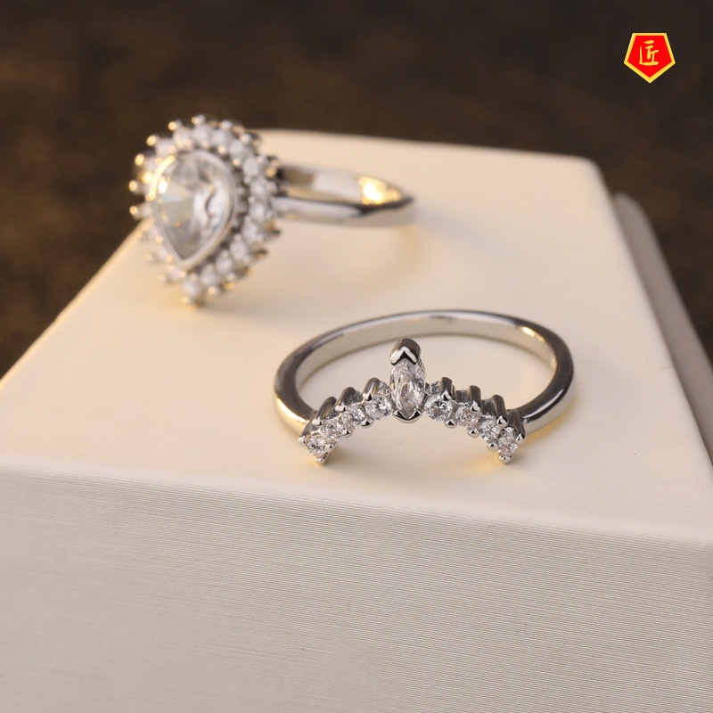 [Ready Stock]Women's Crown Diamond Ring Set Simple Fashion Elegant