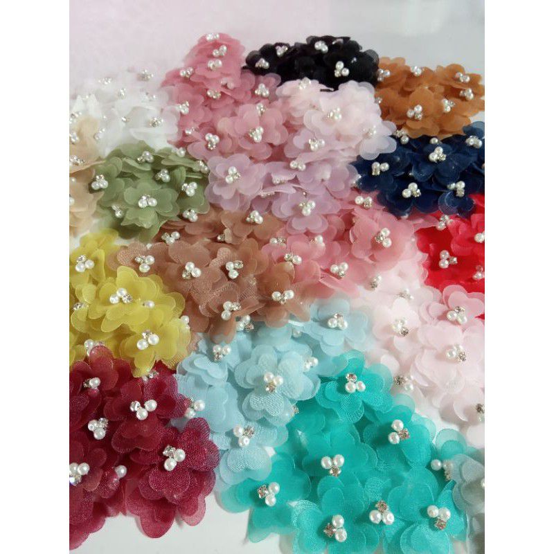 aplikasi bunga solder 3d organza uk 3cm full jahit/kebaya/masker/headband/hijab