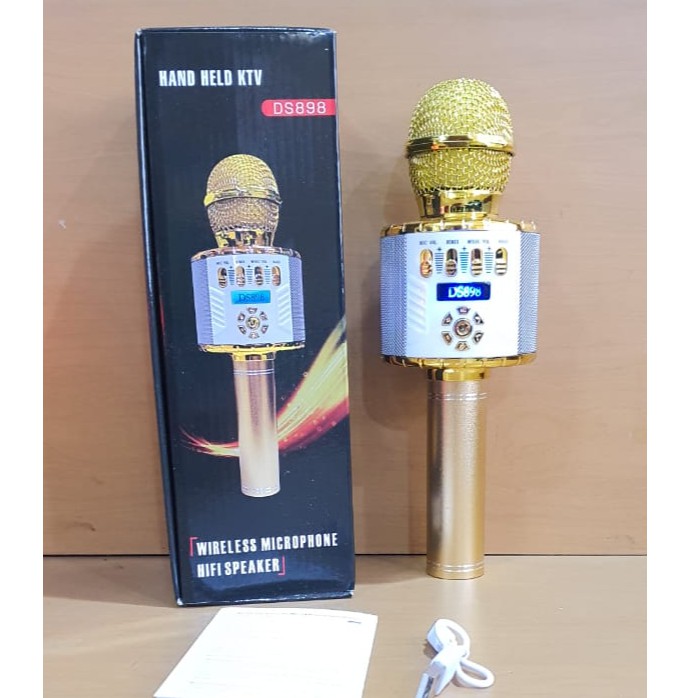 Mic Karaoke Portable Bluetooth KIMISO DS898 Microphone KTV LED Lampu Disco DS-898 Wireless mikrofon