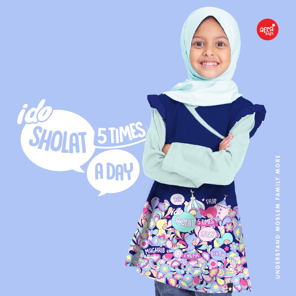 Kaos Tunik AFRAKIDS AF267 &quot;Sholat 5 Times a Day&quot; Lengan Panjang