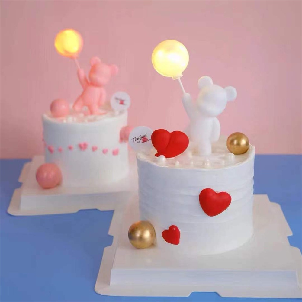 Balon LED Bentuk Beruang Dan Hati Untuk Dekorasi Kue Ulang Tahun